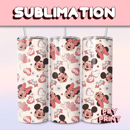 Discover Cute Valentine Mouse Vibe, Sublimation 20oz Tumbler Wrap, Summer, Movie, Rainbow, Christmas, Halloween, Cartoon, Characters, Libbey Design
