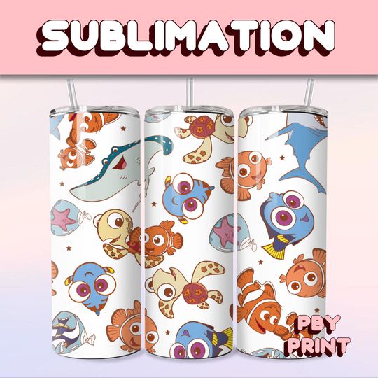 Discover Cute Finding Fishy Nemo, Sublimation 20oz Tumbler Wrap, Summer, Movie, Rainbow, Christmas, Halloween, Cartoon, Characters, Libbey Design