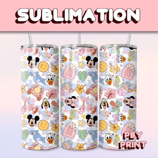 Discover Cute Mouse Beach & Friends, Sublimation 20oz Tumbler Wrap, Summer, Movie, Rainbow, Christmas, Halloween, Cartoon, Characters, Libbey Design