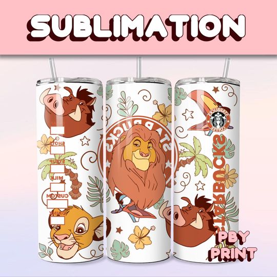 Cute Lion & Friends Coffee, Sublimation 20oz Tumbler Wrap, Summer, Movie, Rainbow, Christmas, Halloween, Cartoon, Characters, Libbey Design