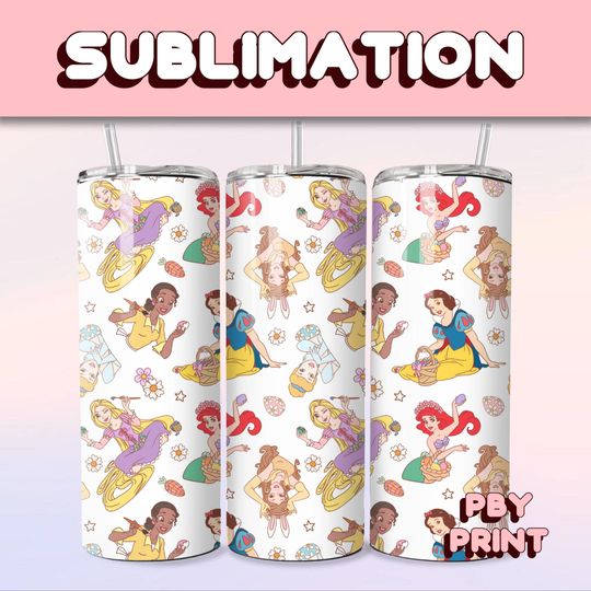 Discover Cute Magical Princesses, Sublimation 20oz Tumbler Wrap, Summer, Movie, Rainbow, Christmas, Halloween, Cartoon, Characters, Libbey Design