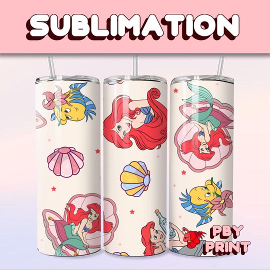 Discover Ariel Under The Sea Princess, Sublimation 20oz Tumbler Wrap, Summer, Movie, Magical, Christmas, Halloween, Cartoon, Character, Libbey Design