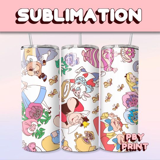 Discover Alice Princess Wonderland, Sublimation 20oz Tumbler Wrap, Summer, Movie, Magical, Christmas, Halloween, Cartoon, Characters, Libbey Design