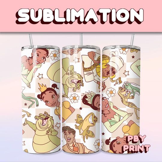 Discover Tiana Cute Frog Princess, Sublimation 20oz Tumbler Wrap, Summer, Movie, Magical, Christmas, Halloween, Cartoon, Characters, Libbey Design