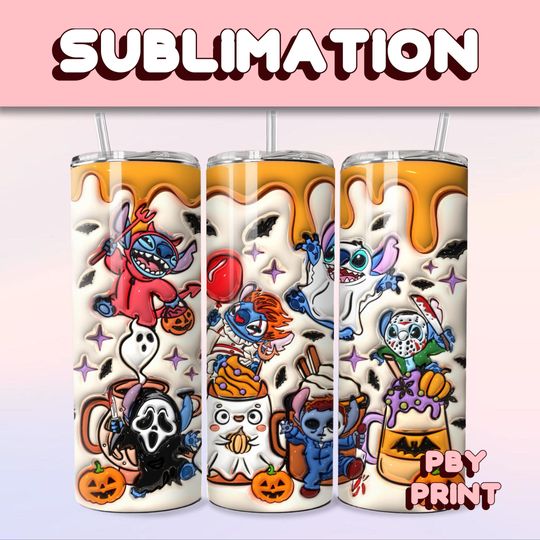 Discover Cute Spooky Blue Friends, Sublimation 20oz Tumbler Wrap, Summer, Movie, Magical, Christmas, Halloween, Cartoon, Characters, Libbey Design