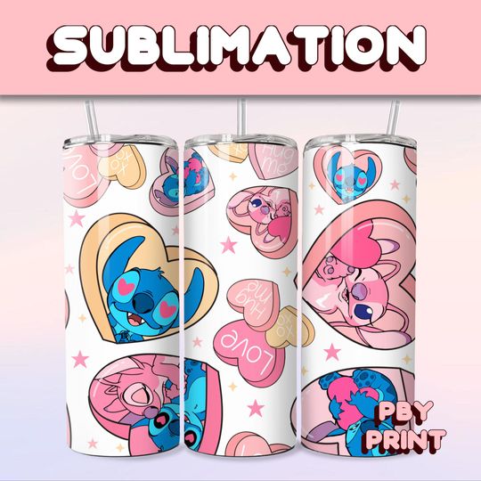 Cute Spooky Blue & Pink, Sublimation 20oz Tumbler Wrap, Summer, Movie, Magical, Christmas, Halloween, Cartoon, Characters, Libbey Design