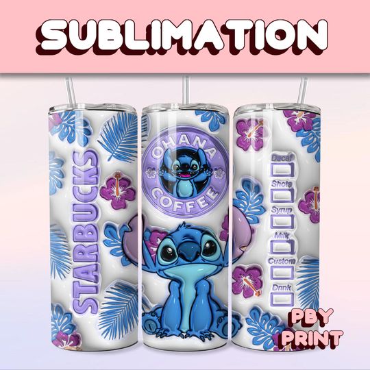 Discover Cute Blue Floral Coffee, Sublimation 20oz Tumbler Wrap, Summer, Movie, Magical, Christmas, Halloween, Cartoon, Characters, Libbey Design