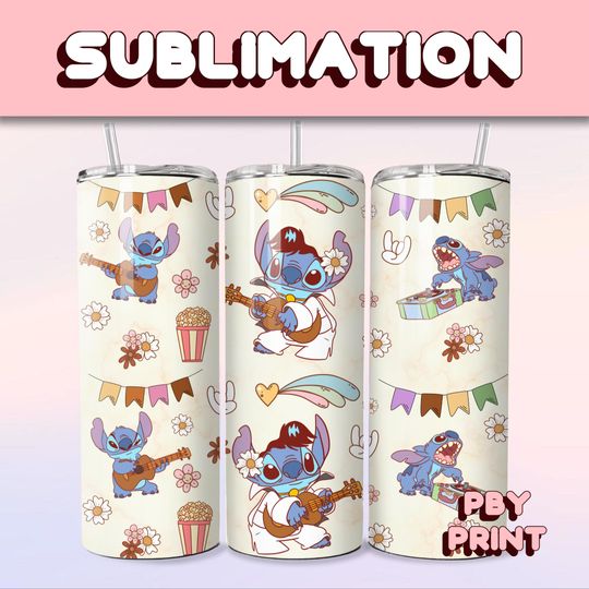 Discover Cute Blue Rock N Roll Vibe, Sublimation 20oz Tumbler Wrap, Summer, Movie, Magical, Christmas, Halloween, Cartoon, Characters, Libbey Design