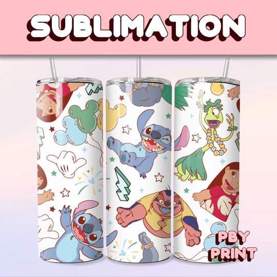 Cute Blue Spooky Friends, Sublimation 20oz Tumbler Wrap, Summer, Movie, Magical, Christmas, Halloween, Cartoon, Characters, Libbey Design