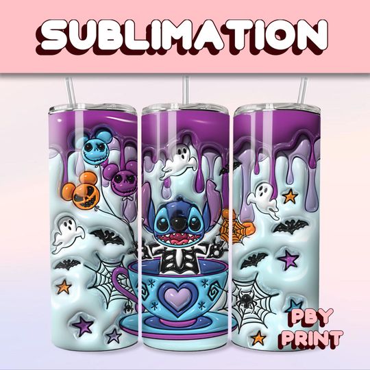 Discover Cute Spooky Blue Tea Cup, Sublimation 20oz Tumbler Wrap, Summer, Movie, Magical, Christmas, Halloween, Cartoon, Characters, Libbey Design