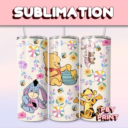 Cute Baby Honey Bear Friends, Sublimation 20oz Tumbler Wrap, Summer, Movie, Rainbow, Christmas, Halloween, Cartoon, Character, Libbey Design