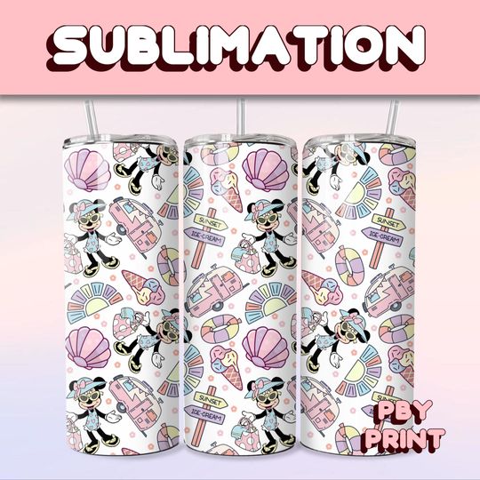 Discover Cute Mouse Beach Vibe, Sublimation 20oz Tumbler Wrap, Summer, Movie, Rainbow, Christmas, Halloween, Cartoon, Characters, Libbey Design