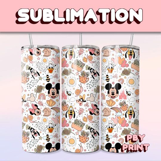 Discover Cute Mouse & Spring Friends, Sublimation 20oz Tumbler Wrap, Summer, Movie, Rainbow, Christmas, Halloween, Cartoon, Characters, Libbey Design