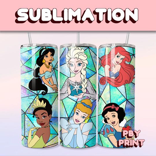 Discover Cute Magical Princesses, Sublimation 20oz Tumbler Wrap, Summer, Movie, Rainbow, Christmas, Halloween, Cartoon, Characters, Libbey Design