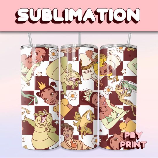 Discover Cute Tiana Frog Princess, Sublimation 20oz Tumbler Wrap, Summer, Movie, Magical, Christmas, Halloween, Cartoon, Characters, Libbey Design