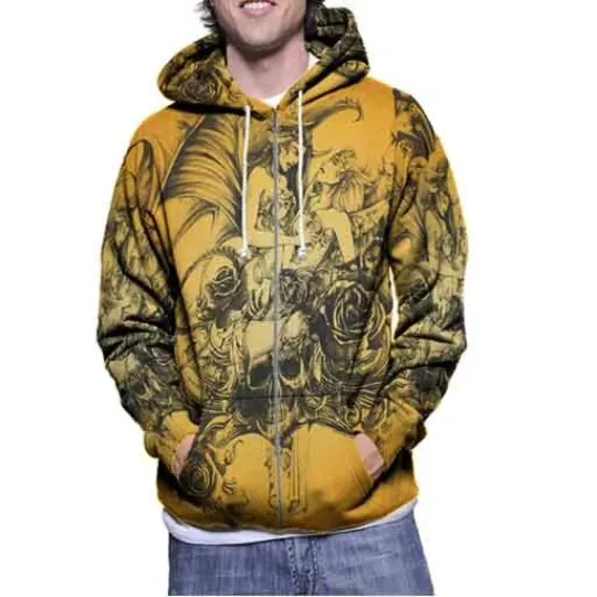 Men's 3D Zip Hoodie with Tattoo Design