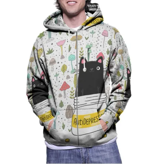 Discover 3D Zip Hoodie Fullprint Polyester, Cute Antidepressant Hoodie