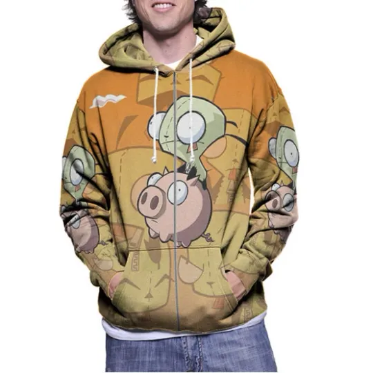 3D Zip Hoodie Girl Invader Zim Cartoon Fullprint Polyester