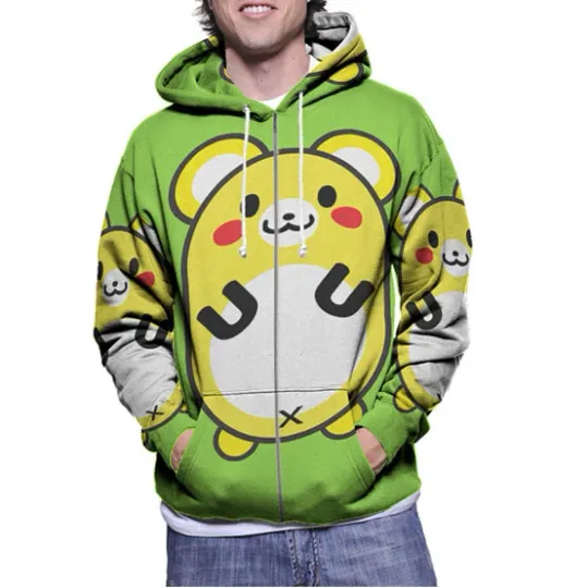 Discover Green Yellow 3D Zip Hoodie with Hamster Print Polyester