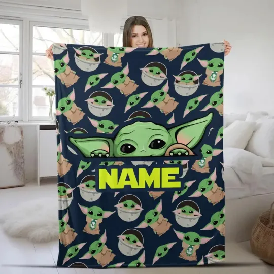 Discover Disney Star Wars Baby Yoda Grogu Hidden Graphic Customize Fleece Blanket