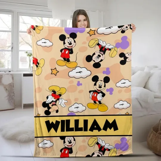 Discover Disney Mickey Mouse Head Logo Pattern Disneyland Customize Fleece Blanket