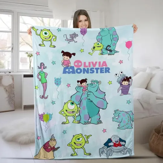 Disney Monster Inc Sully Mike Boo & Monsters Watercolor Customize Fleece Blanket