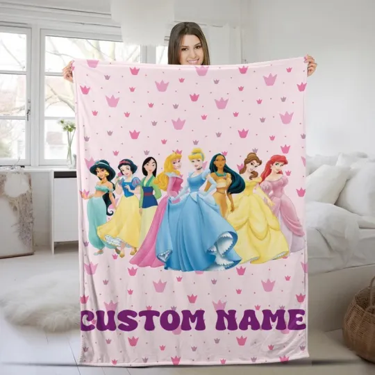 Discover Disney Fairy Tale Princesses Crown Pattern Pink Customize Fleece Blanket