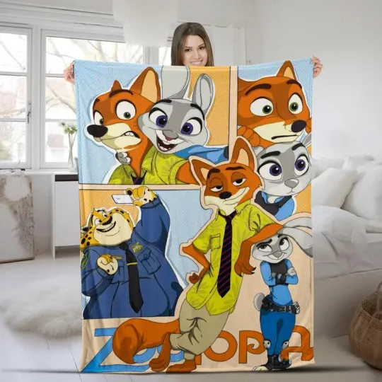 Disney Zootopia Judy Hopps Nick Wilde Cute Coupe Customize Fleece Blanket