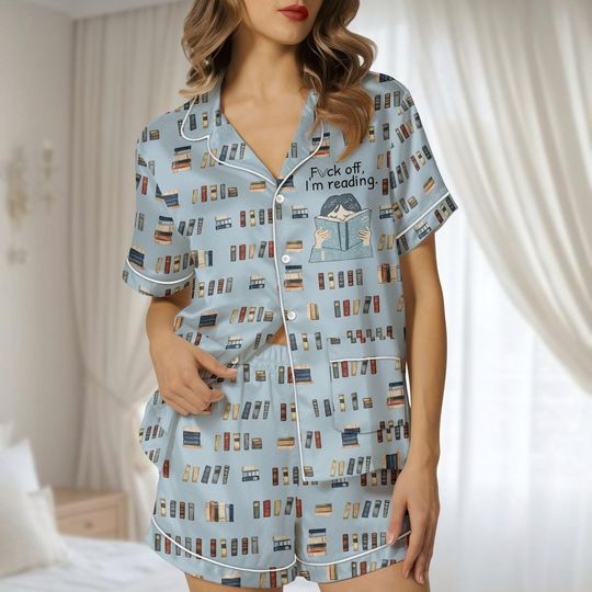 Book Lover Satin Pajamas Set, Funny Reading Quote Sleepwear, Book Print Pajama Shorts, Bookworm Satin Loungewear, Gift For Her