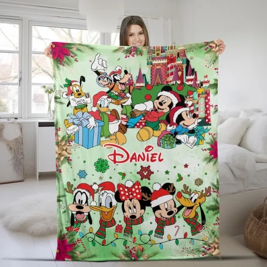 Disney Mickey And Friends Santa Christmas Magic Kingdom Customize Fleece Blanket