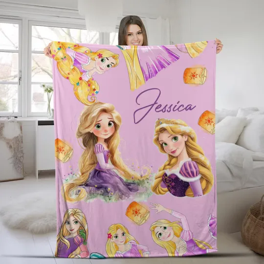 Discover Disney Tangled Rapunzel Baby Version Pink Watercolor Customize Fleece Blanket