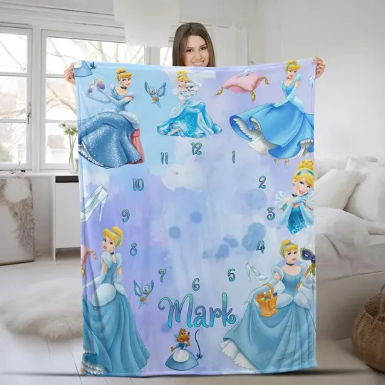 Discover Disney Princess Cinde Milestone Watercolor Customize Fleece Blanket