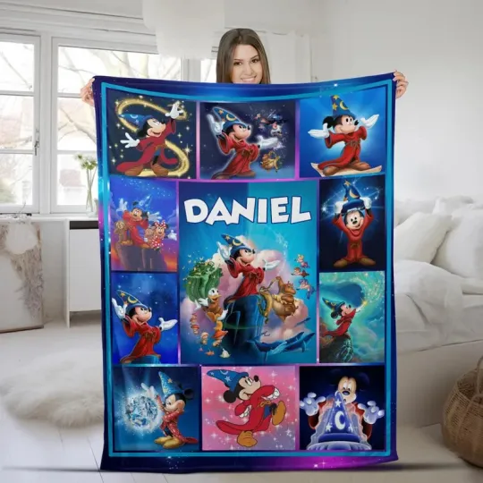 Discover Disney Retro Sorcerer Mickey Fantasia Customize Fleece Blanket