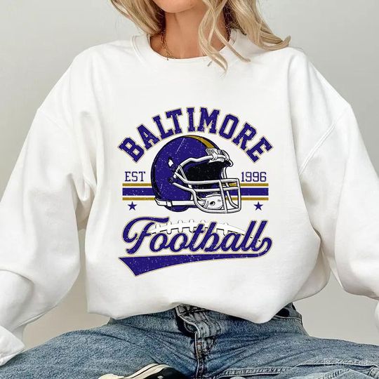 Discover Vintage 90s Retro Style Baltimore Football sweatshirt, 1996 Helmet Tee, Retro Game Day T-Shirt, Trendy Baltimore Fan Gifts