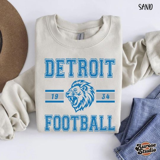 Discover Detroit Football Sweatshirt, Unisex Game Day Sweatshirt, Cool Detroit Fan Apparel Shirt, Vintage Lion Football Hoodie, Lion Game Day Shirt