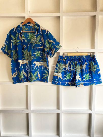 Discover Women's Cotton Pajama Set: Tropical Print Sleep Shorts