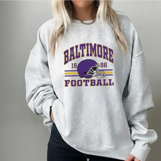 Discover EMBROIDERED Baltimore Football Vintage Sweatshirt, Retro Raven Crewneck, Oversized Football Sweatshirt, Baltimore Football Fan Gift ESE251