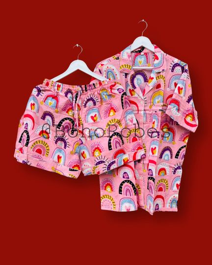 Floral Print Cotton Short Pajama Set: Women's Sleepwear