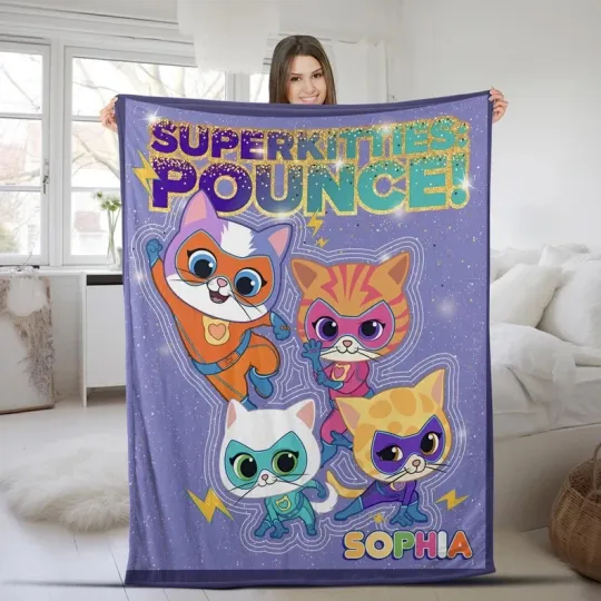 Discover Disney Super Kitties Buddy Bitsy Ginny Sparks Cute Cats Customize Fleece Blanket