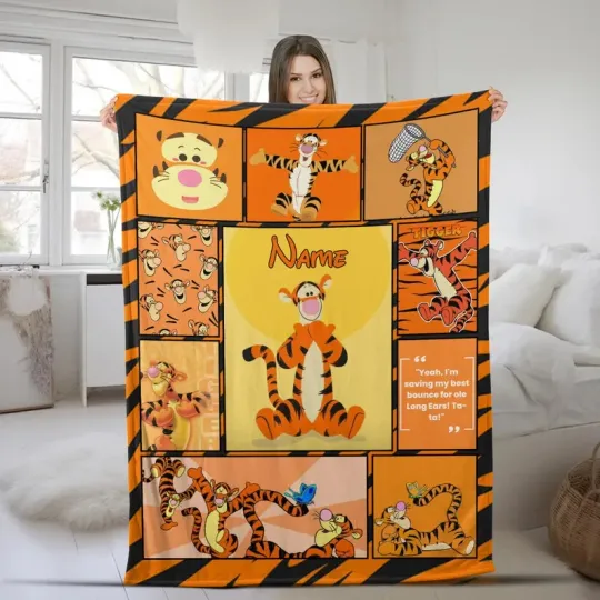 Discover Disney Winnie The Pooh Tigger Christmas Orange Customize Fleece Blanket