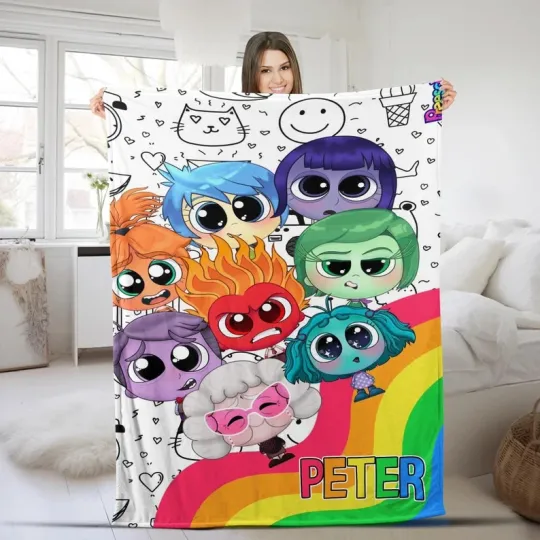 Discover Disney Pixar Inside Out Emotions Cute Artwork Customize Fleece Blanket