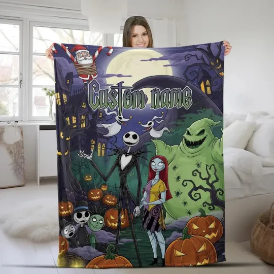 Discover Disney Nightmare Before Christmas Jack & Sally Spooky Customize Fleece Blanket