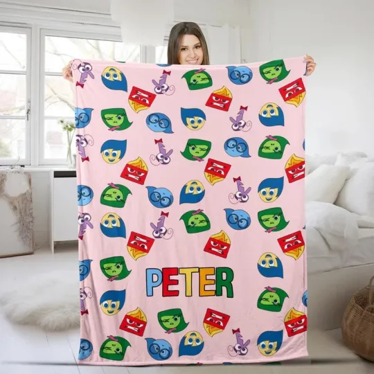 Discover Disney Pixar Inside Out 2 Joy Disgust Sadness Cute Head Customize Fleece Blanket