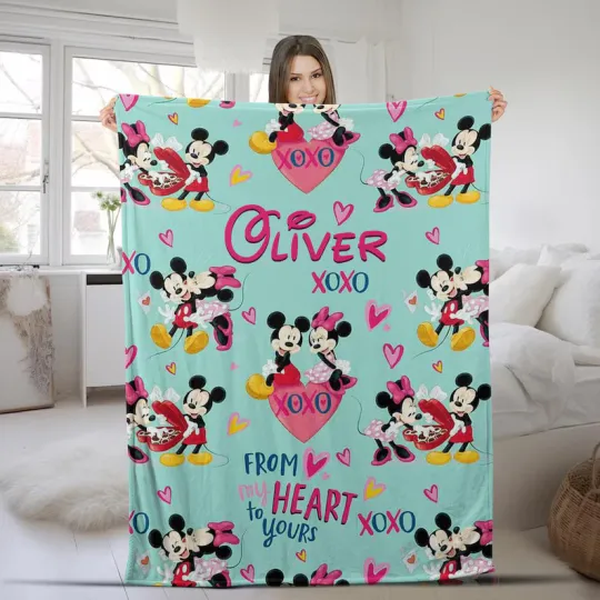 Disney Mickey Mouse And Friends XOXO Heart Customize Fleece Blanket