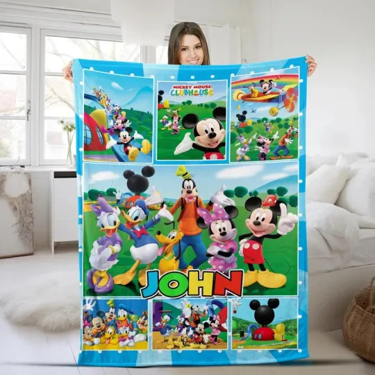 Disney Mickey Mouse And Friends Clubhouse Cartoon Scene Customize Fleece Blanket
