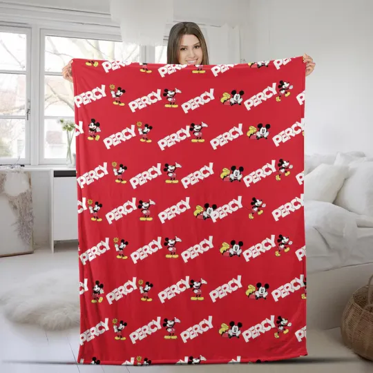 Discover Disney Mickey Mouse Small Pattern Cartoon Style Red Customize Fleece Blanket
