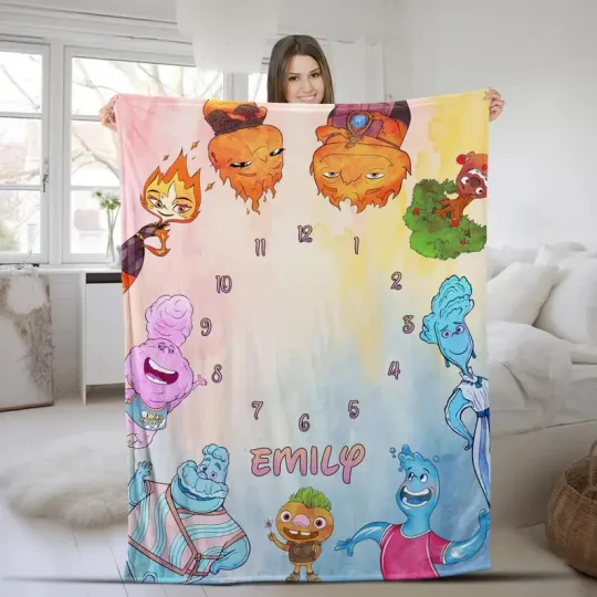 Discover Disney Elemental Milestone Fire & Water Ember And Wade Customize Fleece Blanket