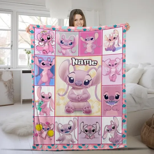 Disney Stitch Angel Pink Graphics Christmas Gifts Customize Fleece Blanket
