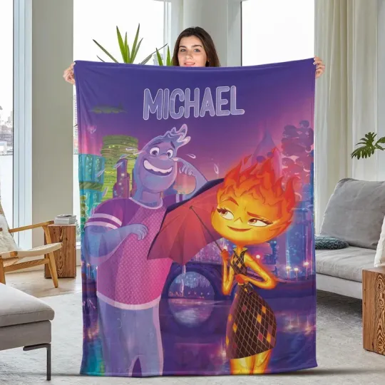 Discover Disney Elemental Ember And Wade Disneyland Birthday Customize Fleece Blanket