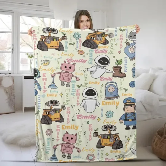 Discover Disney WALL E Galaxy Robot EVE Couple Customize Fleece Blanket